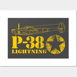 P-38 Lightning (distressed) Posters and Art